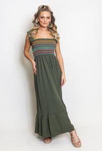 Shirred Bodice Maxi Dress