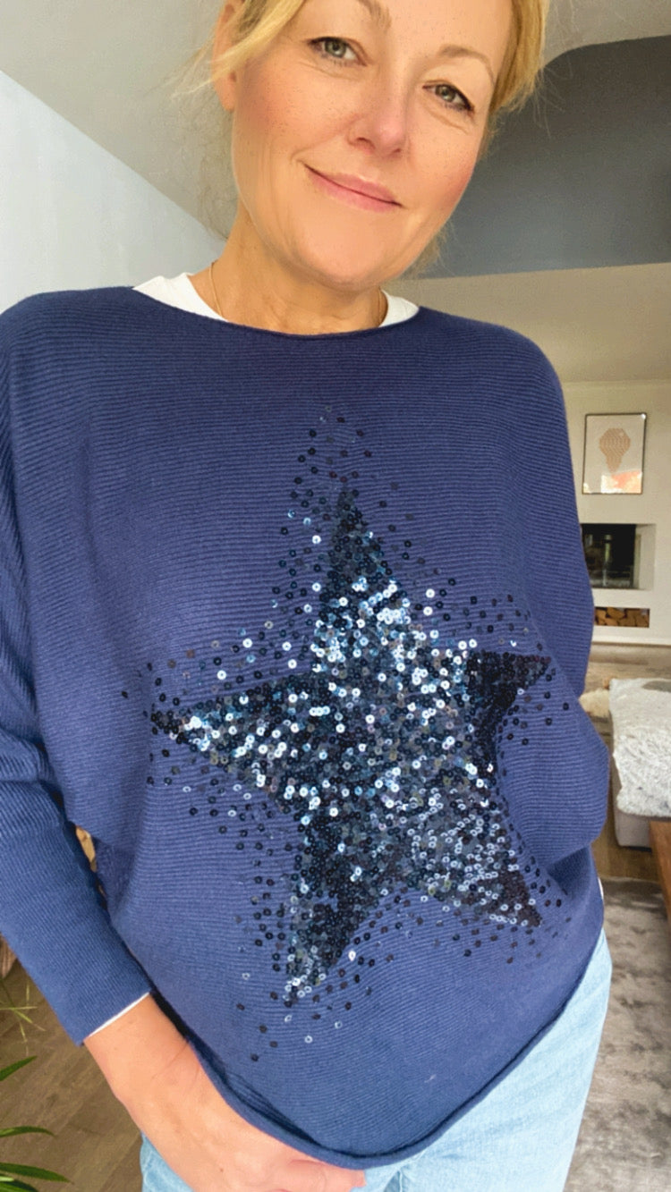 Sequin Star Jumper - Navy