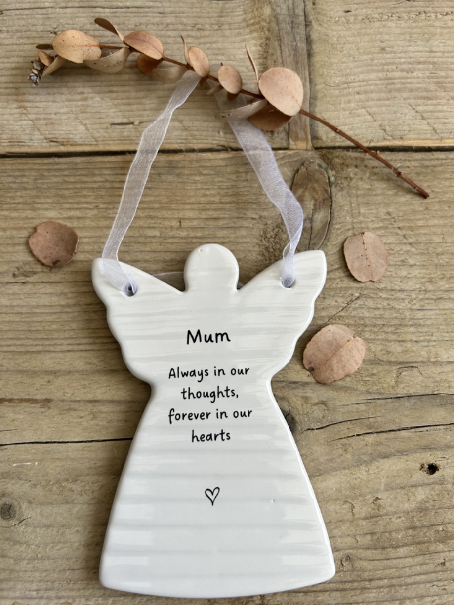 mum remembrance white ceramic hanging angel